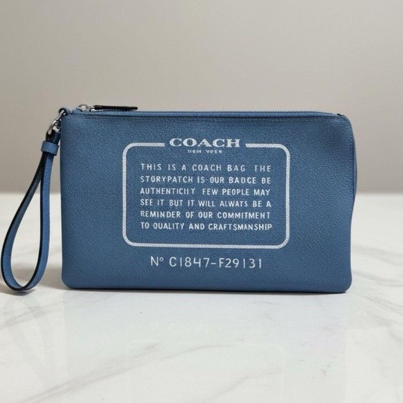 Coach Handbags - Coach New York Blue Leather Storypatch Wristlet Pouch NWT C1847 F29131